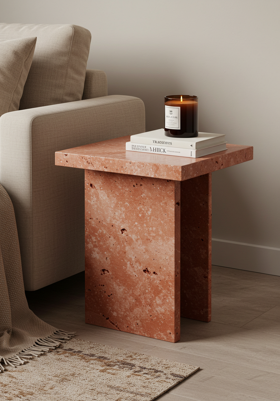 Red Travertine Side Table